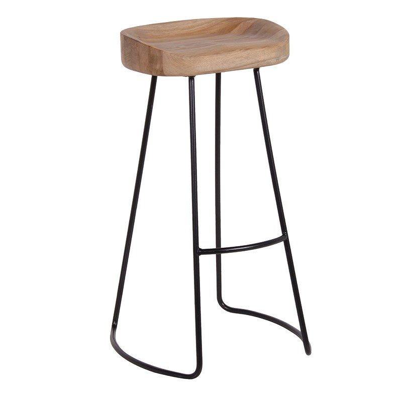 Weathered Oak Farmhouse Bar Stool - Metal Frame
