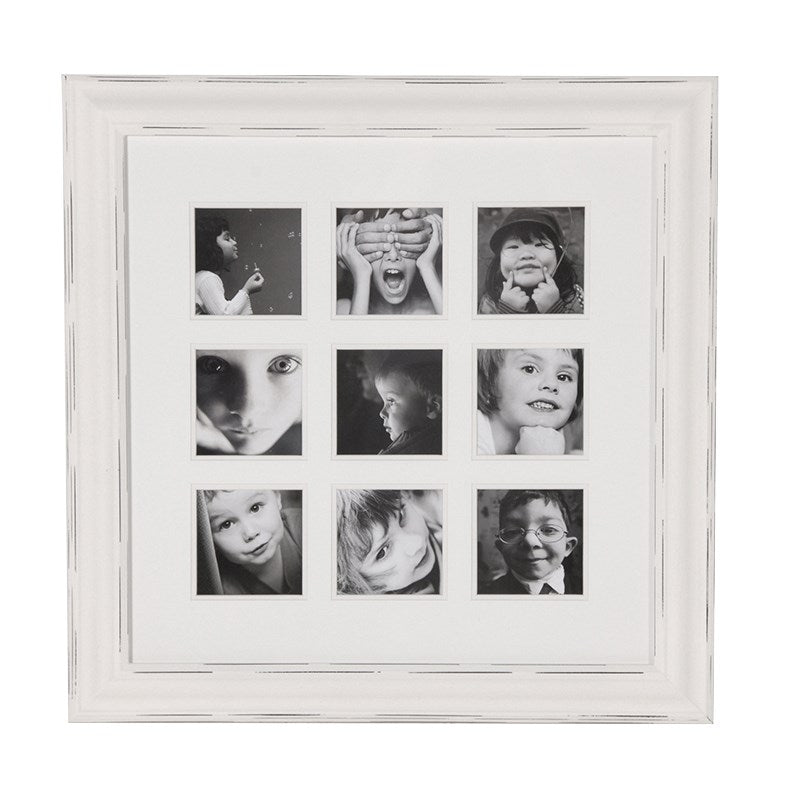 White Distressed 9 Pic Photo Frame
