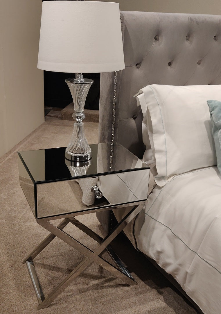 Mirrored Bedside Table X-Leg