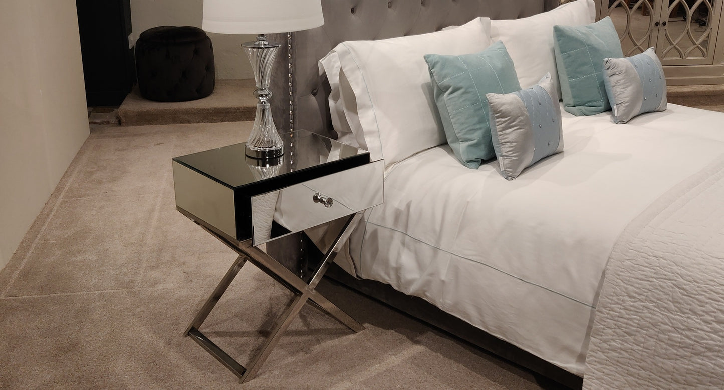 Mirrored Bedside Table X-Leg