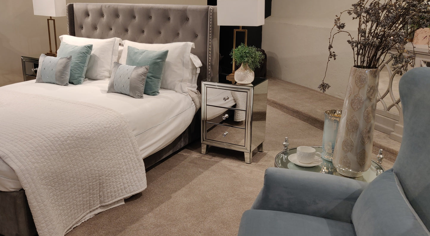 Mirrored Bedside Table 3Drawer