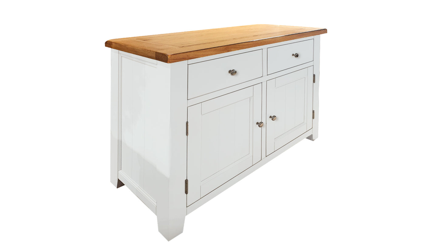 two tone white sideboard with oak top