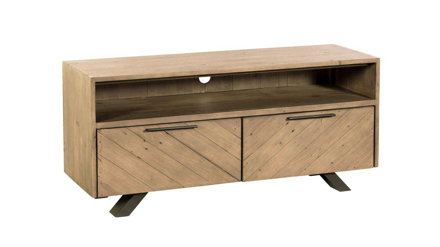 tv unit made from reclaimed wood on metal legs, rustic tv unit