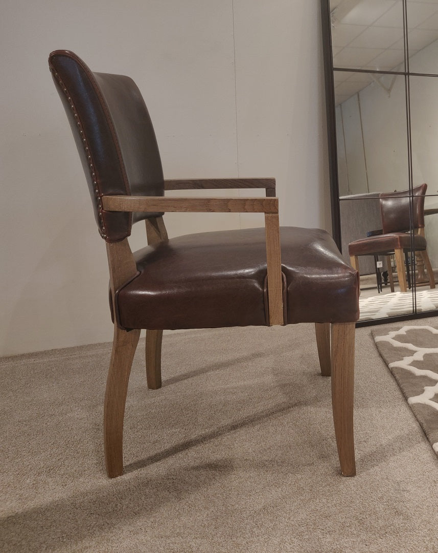 Weathered Oak Leather Dining Armchair