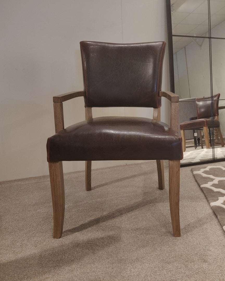 Weathered Oak Leather Dining Armchair