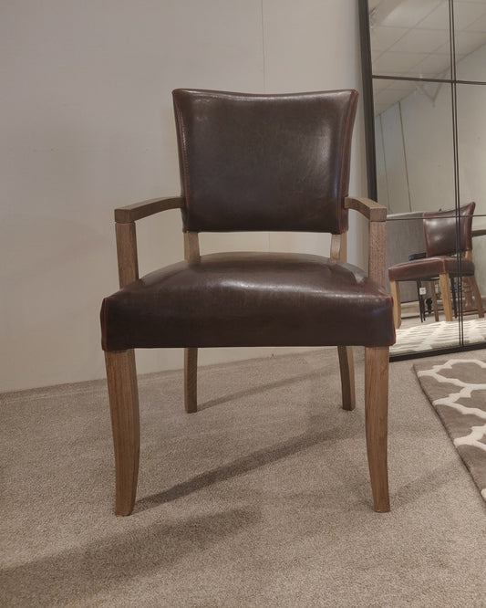 Weathered Oak Leather Dining Armchair