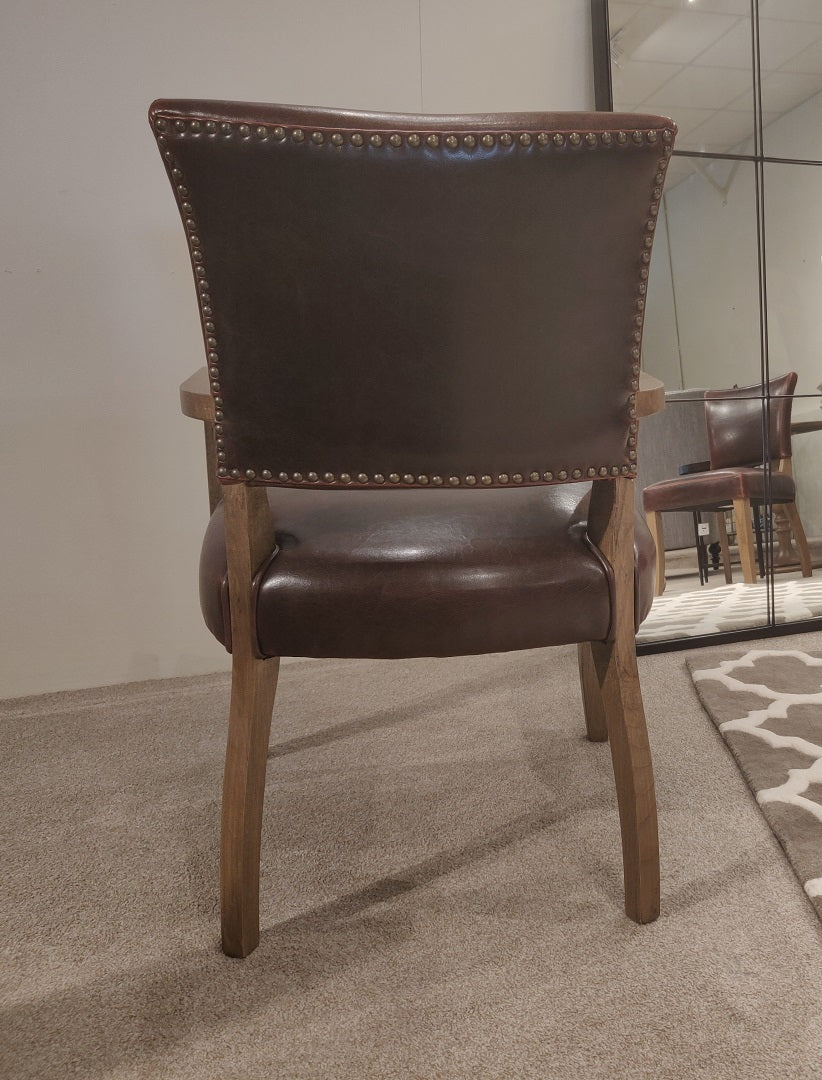 Weathered Oak Leather Dining Armchair