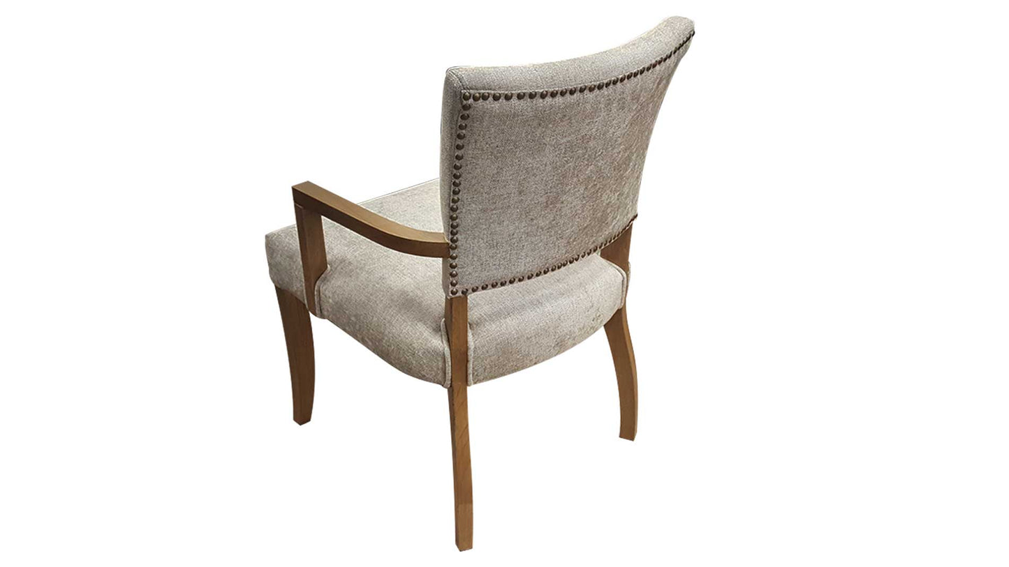 grey upholstered fabric oak dining armchair