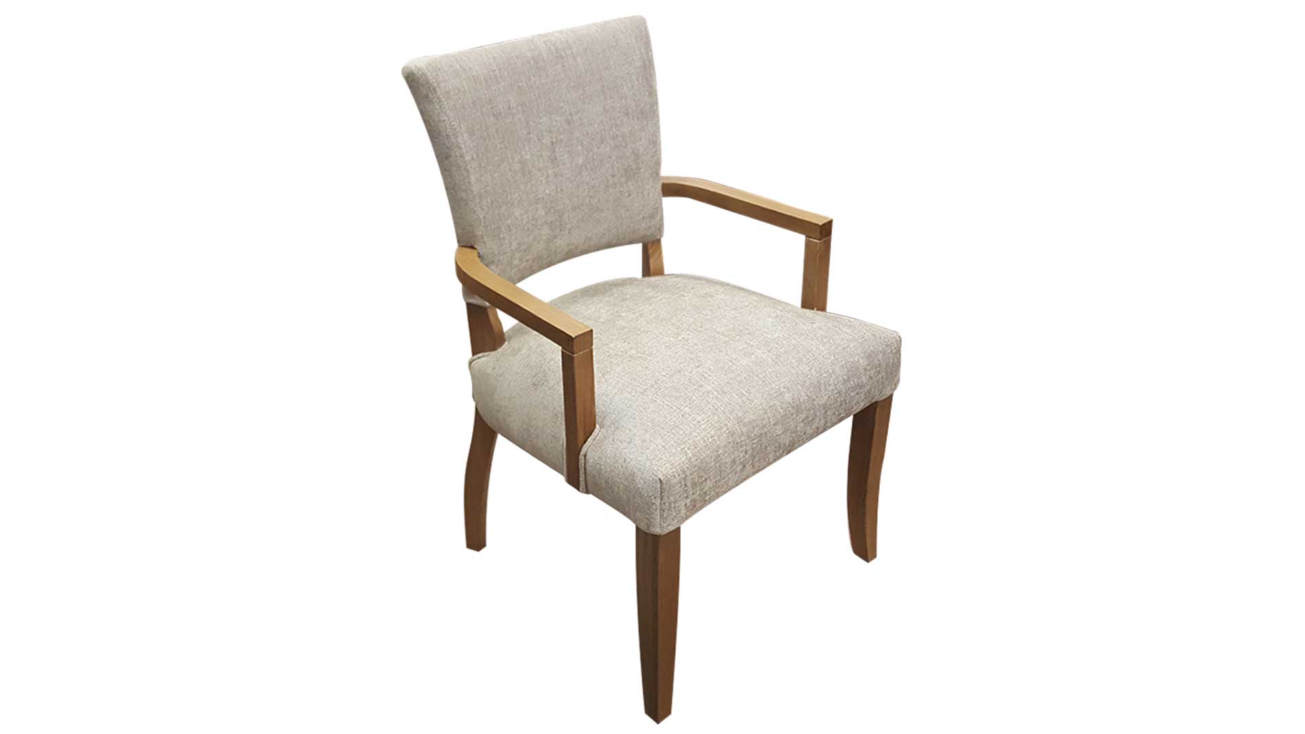 grey upholstered fabric oak dining armchair
