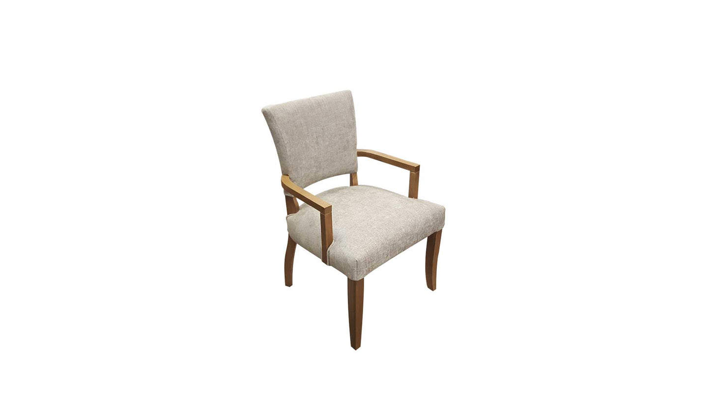 grey upholstered fabric oak dining armchair