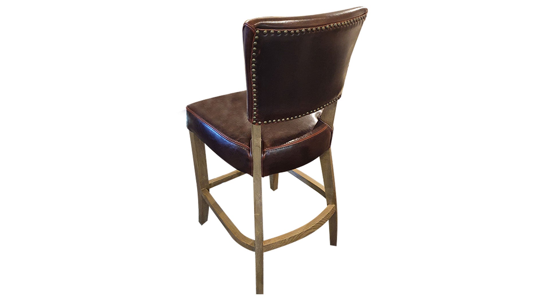Brown leather bar chair, counter chair, oak bar chair