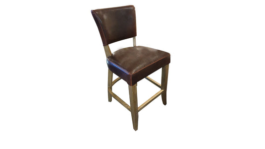 oak bar chair in brown leather