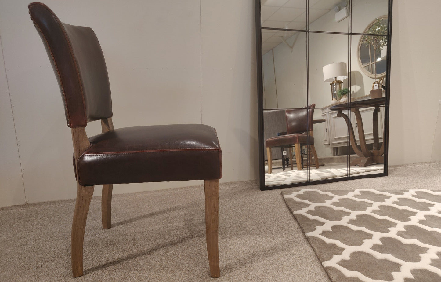 Weathered Oak Leather Dining Chair