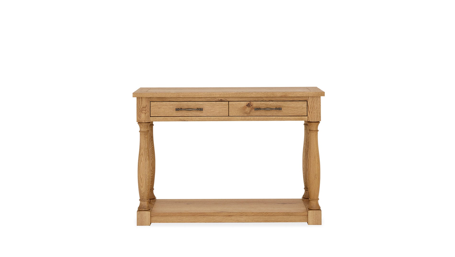 Rustic solid oak console table with two drawers