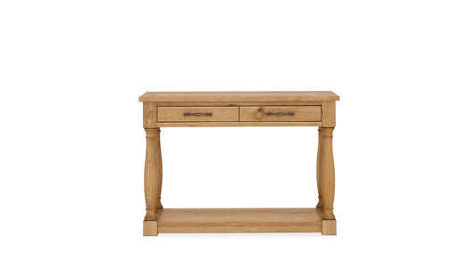 Rustic solid oak console table with two drawers