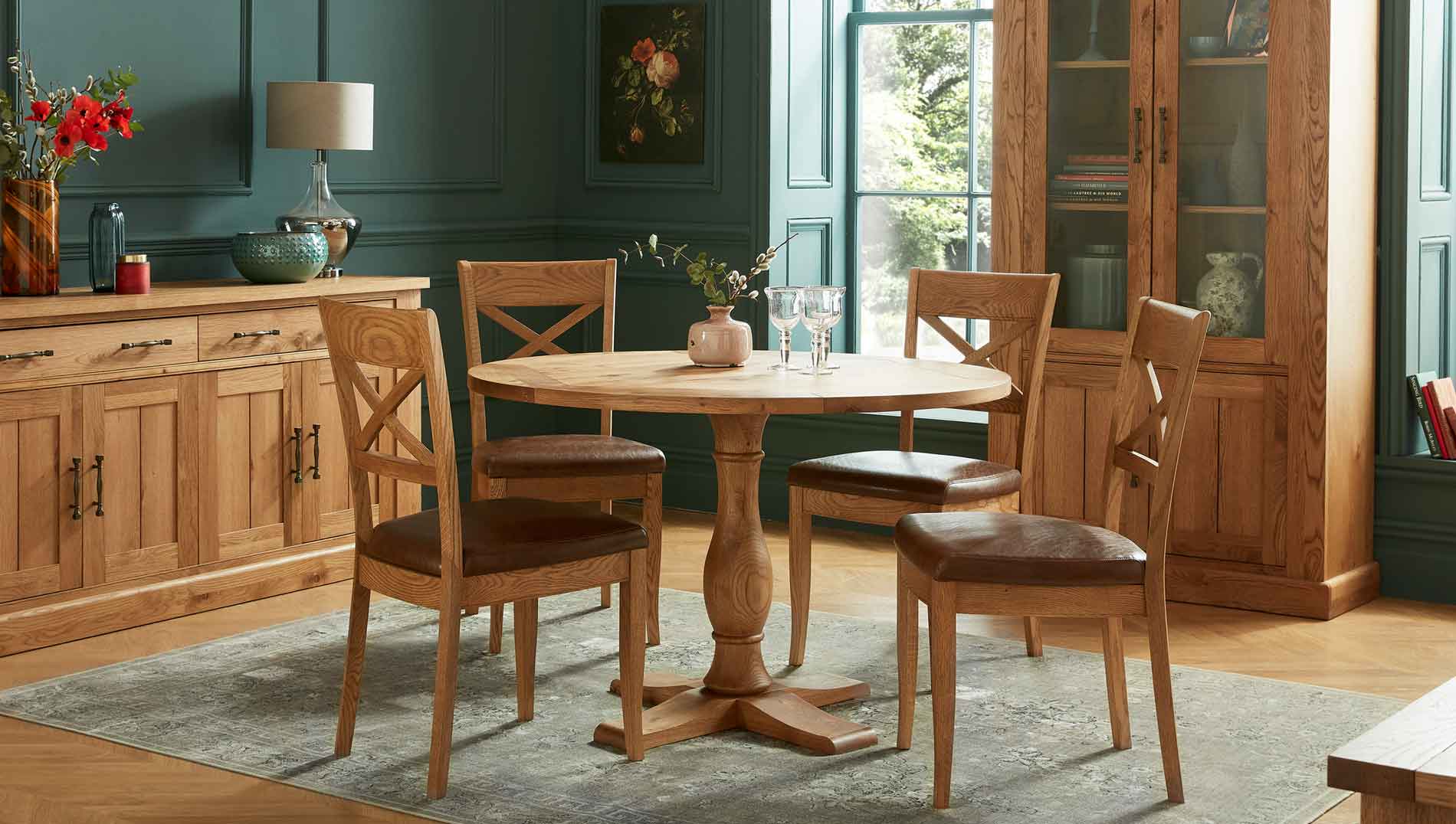Rustic solid oak round dining table circular dining table