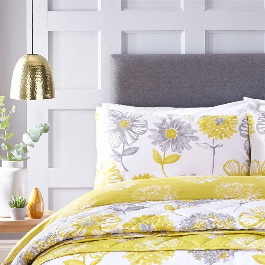 Yellow Floral Duvet Set: Various Sizes