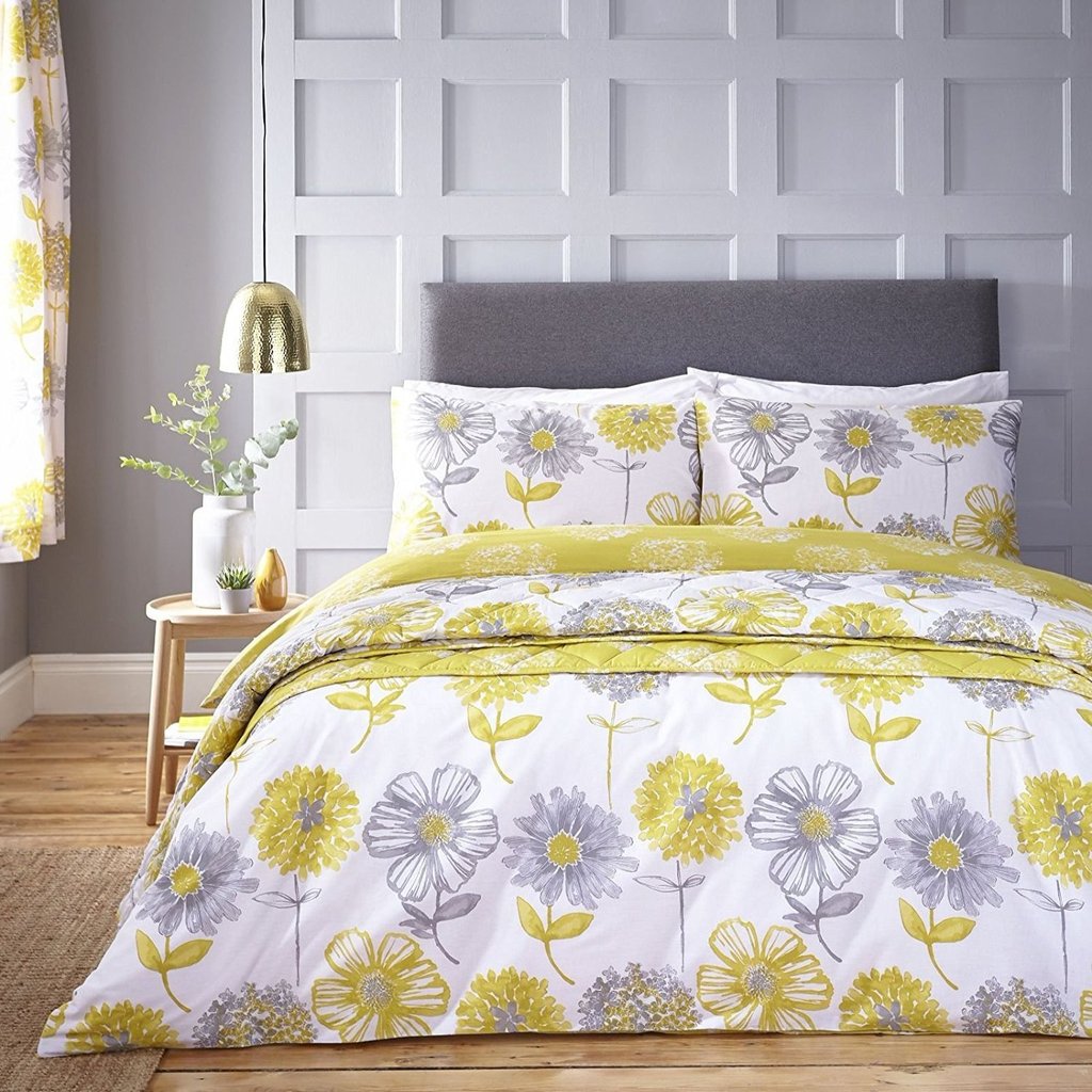 Yellow Floral Duvet Set: Various Sizes