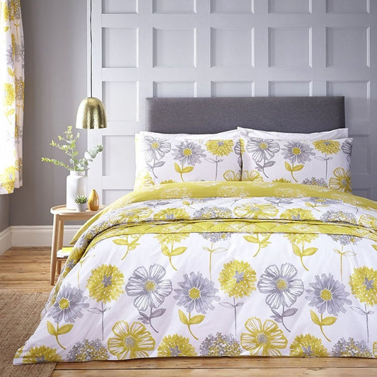 Yellow Floral Duvet Set: Various Sizes